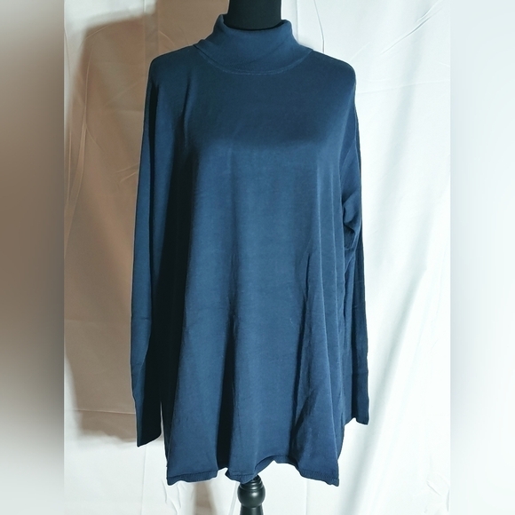 NWT DG2 Diane Gilman Women's XL Navy Turtleneck Lightweight Sweater SHEER BACK - Picture 1 of 5